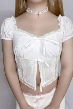 Y2K Coquette Puff Sleeve Crop Top - Retro 90s Fashion Statement