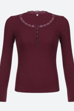 Y2K Corduroy Lace Trim Top - Retro Style Grunge Outfit