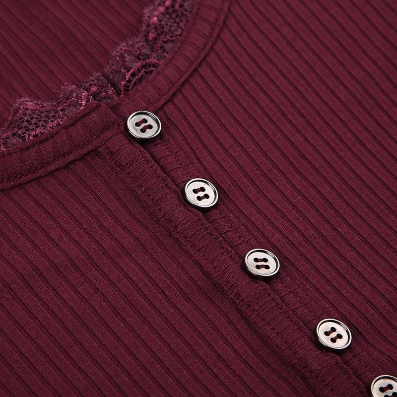 Y2K Corduroy Lace Trim Top - Retro Style Grunge Outfit Y2K Corduroy Lace Trim Top - Retro Style Grunge Outfit