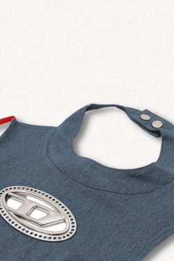 Y2K Cowgirl Denim Halter Corset Top - Retro 90s Fashion Statement