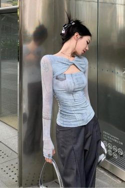 Y2K Cut Out Ruched Top - Retro Style 90s Fashion Douyin Dress