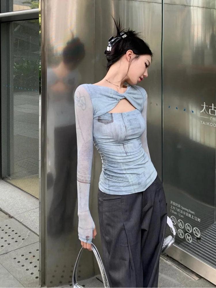 Y2K Cut Out Ruched Top - Retro Style 90s Fashion Douyin Dress Y2K Cut Out Ruched Top - Retro Style 90s Fashion Douyin Dress