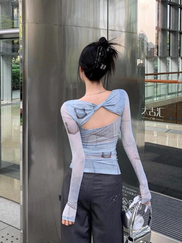 Y2K Cut Out Ruched Top - Retro Style 90s Fashion Douyin Dress Y2K Cut Out Ruched Top - Retro Style 90s Fashion Douyin Dress