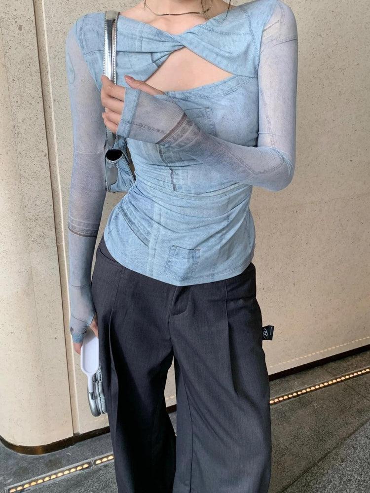 Y2K Cut Out Ruched Top - Retro Style 90s Fashion Douyin Dress Y2K Cut Out Ruched Top - Retro Style 90s Fashion Douyin Dress