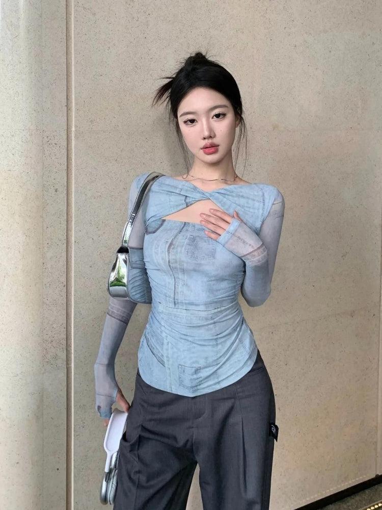 Y2K Cut Out Ruched Top - Retro Style 90s Fashion Douyin Dress Y2K Cut Out Ruched Top - Retro Style 90s Fashion Douyin Dress