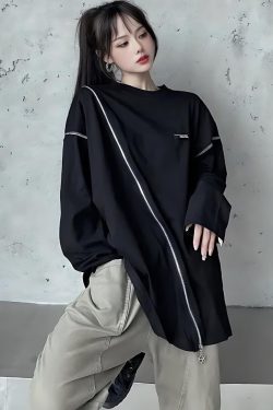 Y2K Cyberpunk Cross Zip-Up Top - Retro 90s Grunge Style