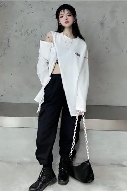 Y2K Cyberpunk Cross Zip-Up Top - Retro 90s Grunge Style