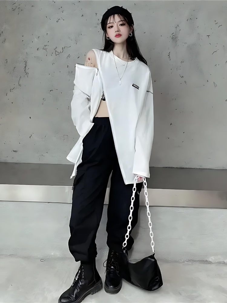 Y2K Cyberpunk Cross Zip-Up Top - Retro 90s Grunge Style Y2K Cyberpunk Cross Zip-Up Top - Retro 90s Grunge Style