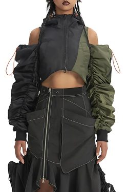 Y2K Cyberpunk Ruched Sleeve Puffer Jacket - Retro Style Grunge Outerwear