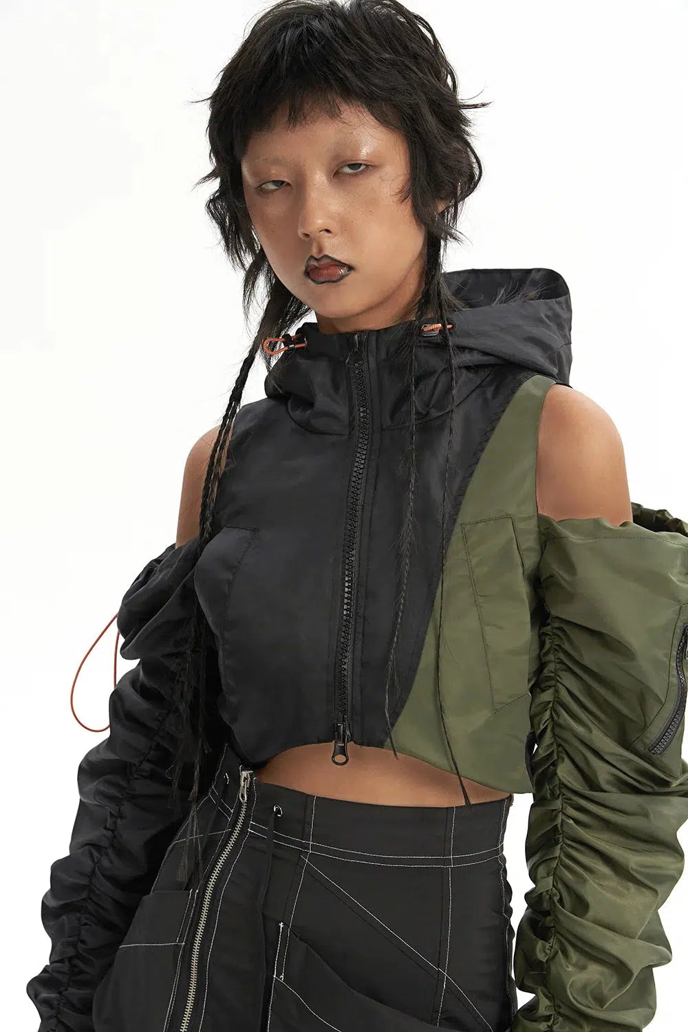 Y2K Cyberpunk Ruched Sleeve Puffer Jacket - Retro Style Grunge Outerwear