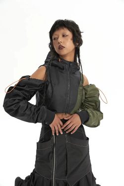 Y2K Cyberpunk Ruched Sleeve Puffer Jacket - Retro Style Grunge Outerwear