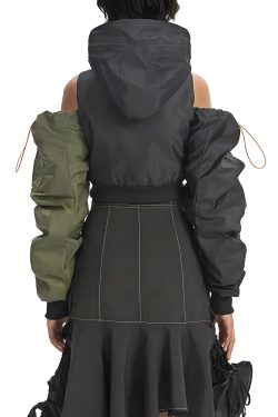 Y2K Cyberpunk Ruched Sleeve Puffer Jacket - Retro Style Grunge Outerwear