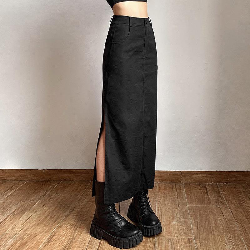 Y2K Dark Academia Side Slit Maxi Skirt - Retro Grunge Fashion Y2K Dark Academia Side Slit Maxi Skirt - Retro Grunge Fashion