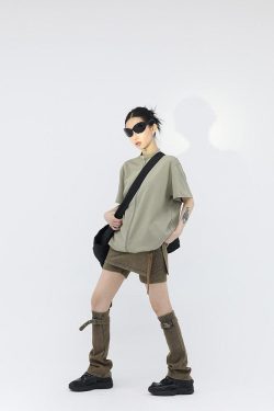 Y2K Denim Mini Skort with Belt Detail and Leg Warmer - Retro 90s Fashion