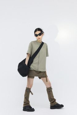 Y2K Denim Mini Skort with Belt Detail and Leg Warmer - Retro 90s Fashion