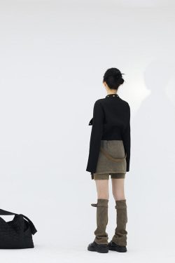 Y2K Denim Mini Skort with Belt Detail and Leg Warmer - Retro 90s Fashion