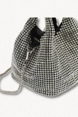 Y2K Disco Cowgirl Silver Rhinestone Handbag - Retro Style Grunge Accessory