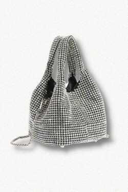 Y2K Disco Cowgirl Silver Rhinestone Handbag - Retro Style Grunge Accessory