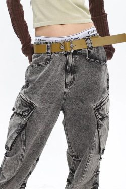 Y2K Distressed Cargo Jeans with Big Pockets - Retro 90s Grunge Style