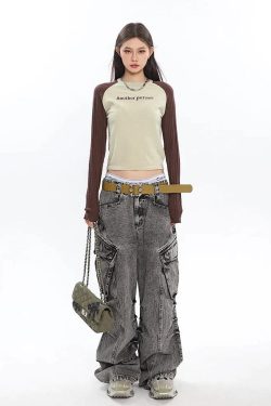 Y2K Distressed Cargo Jeans with Big Pockets - Retro 90s Grunge Style