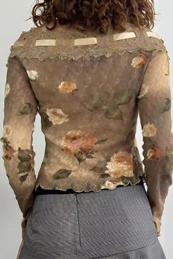 Y2K Fairy Grunge Floral Lace Off Shoulder Top - Retro 90s Style