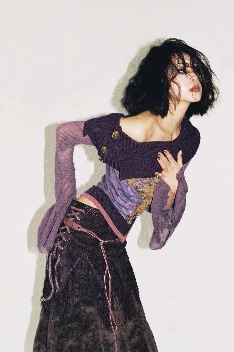 Y2K Fairy Grunge Off Shoulder Mesh Top - Retro 90s Style Douyin Fashion Y2K Fairy Grunge Off Shoulder Mesh Top - Retro 90s Style Douyin Fashion