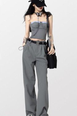 Y2K Fashion Corset Top & Wide Leg Pants Two Piece Set - Retro Style Y2K Outfits
