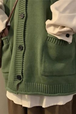 Y2K Fashion Dark Academia Deep V-Neck Sleeveless Cardigan - Retro Style Grunge Outfit