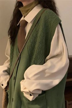 Y2K Fashion Dark Academia Deep V-Neck Sleeveless Cardigan - Retro Style Grunge Outfit