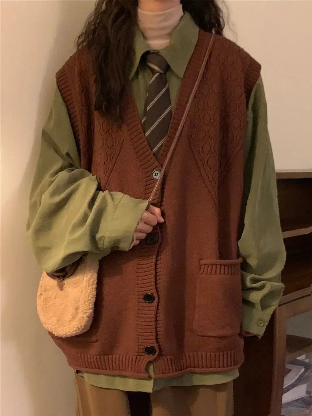 Y2K Fashion Dark Academia Deep V-Neck Sleeveless Cardigan - Retro Style Grunge Outfit