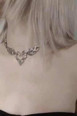 Y2K Flaming Heart Necklace - Retro Style Jewelry for 90s and Y2K Fashion Outfits