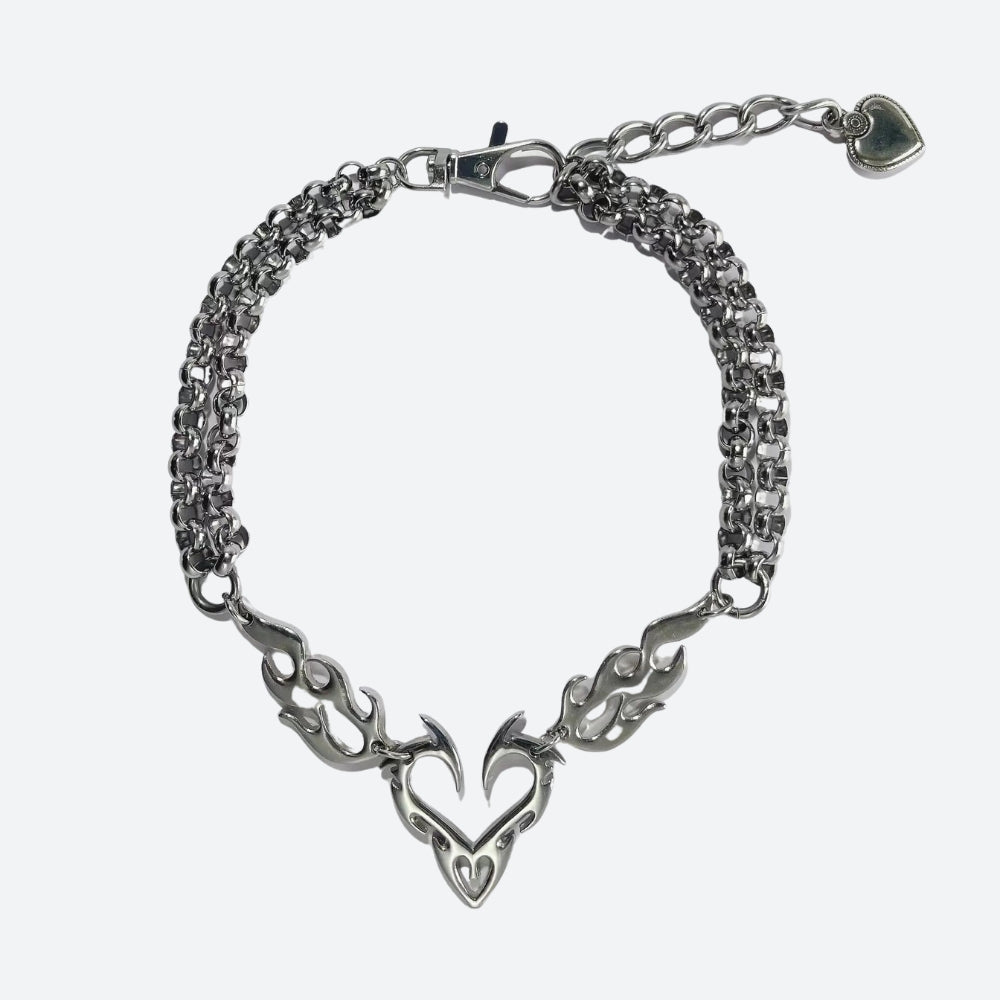 Y2K Flaming Heart Necklace - Retro Style Jewelry for 90s and Y2K Fashion Outfits