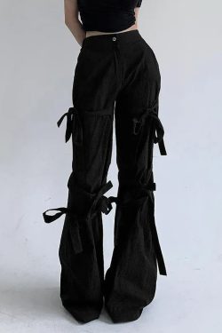 Y2K Gothic Lace Up Flare Pants - Retro 90s Grunge Style