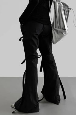 Y2K Gothic Lace Up Flare Pants - Retro 90s Grunge Style