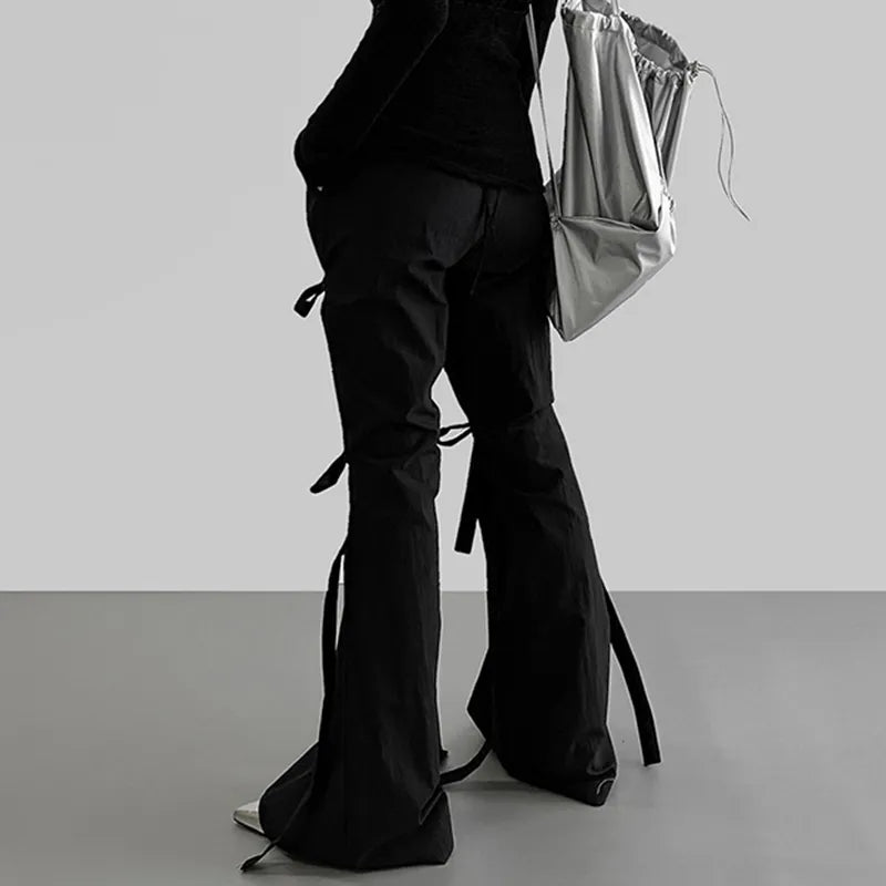 Y2K Gothic Lace Up Flare Pants - Retro 90s Grunge Style