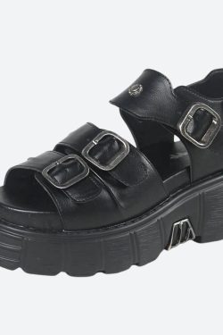 Y2K Grunge Belted Platform Sandals - Retro 90s Fashion Y2K Shoes