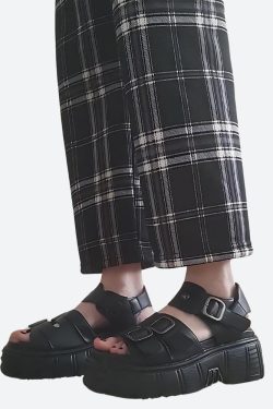 Y2K Grunge Belted Platform Sandals - Retro 90s Fashion Y2K Shoes