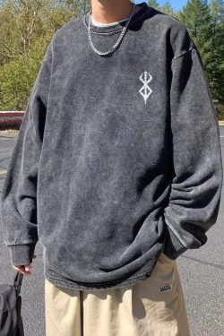 Y2K Grunge Berserk Printed Distressed Unisex Sweatshirt - Retro 90s Fashion Style