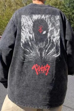 Y2K Grunge Berserk Printed Distressed Unisex Sweatshirt - Retro 90s Fashion Style
