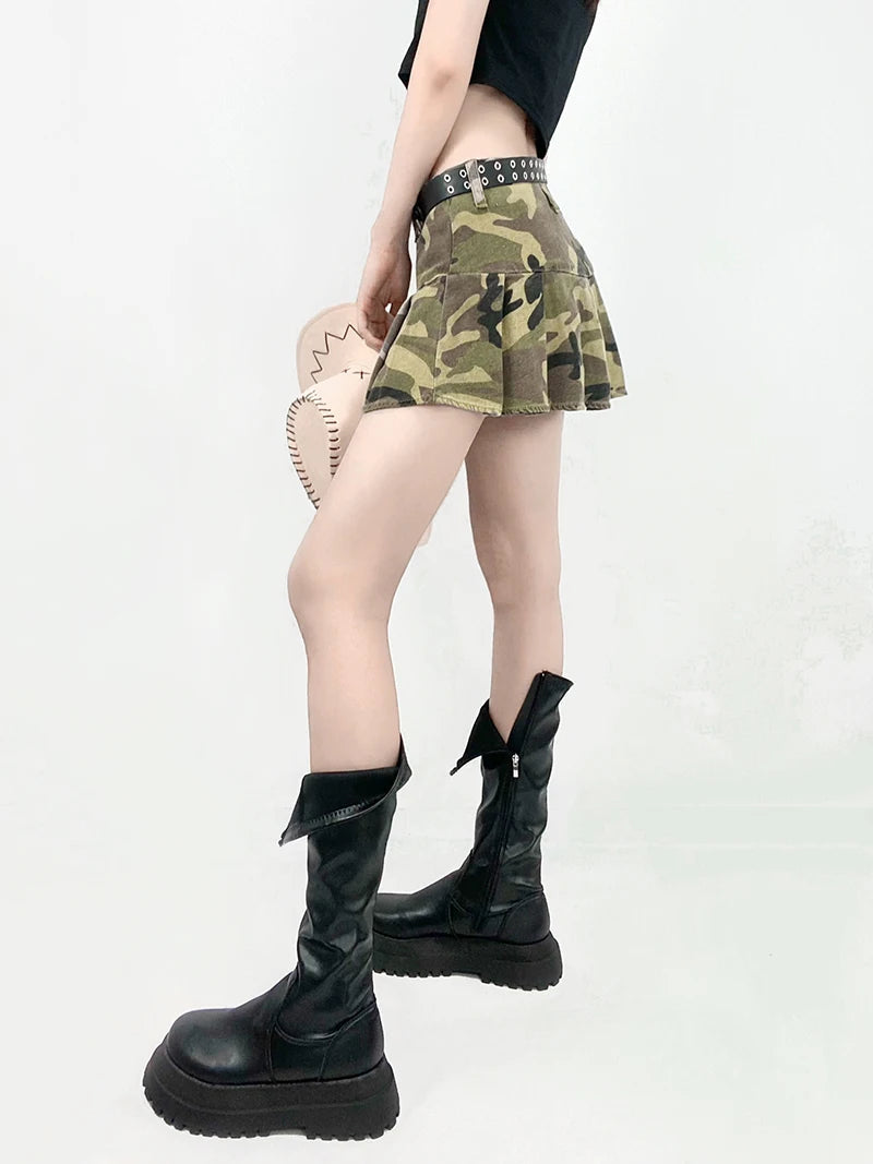 Y2K Grunge Camo Pleated Mini Skirt - Retro 90s Fashion for Edgy Summer Outfits