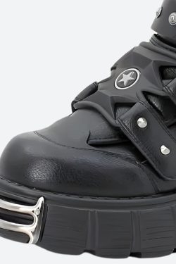 Y2K Grunge Chunky Platform Boots with Velcro Straps - Retro 90s Style