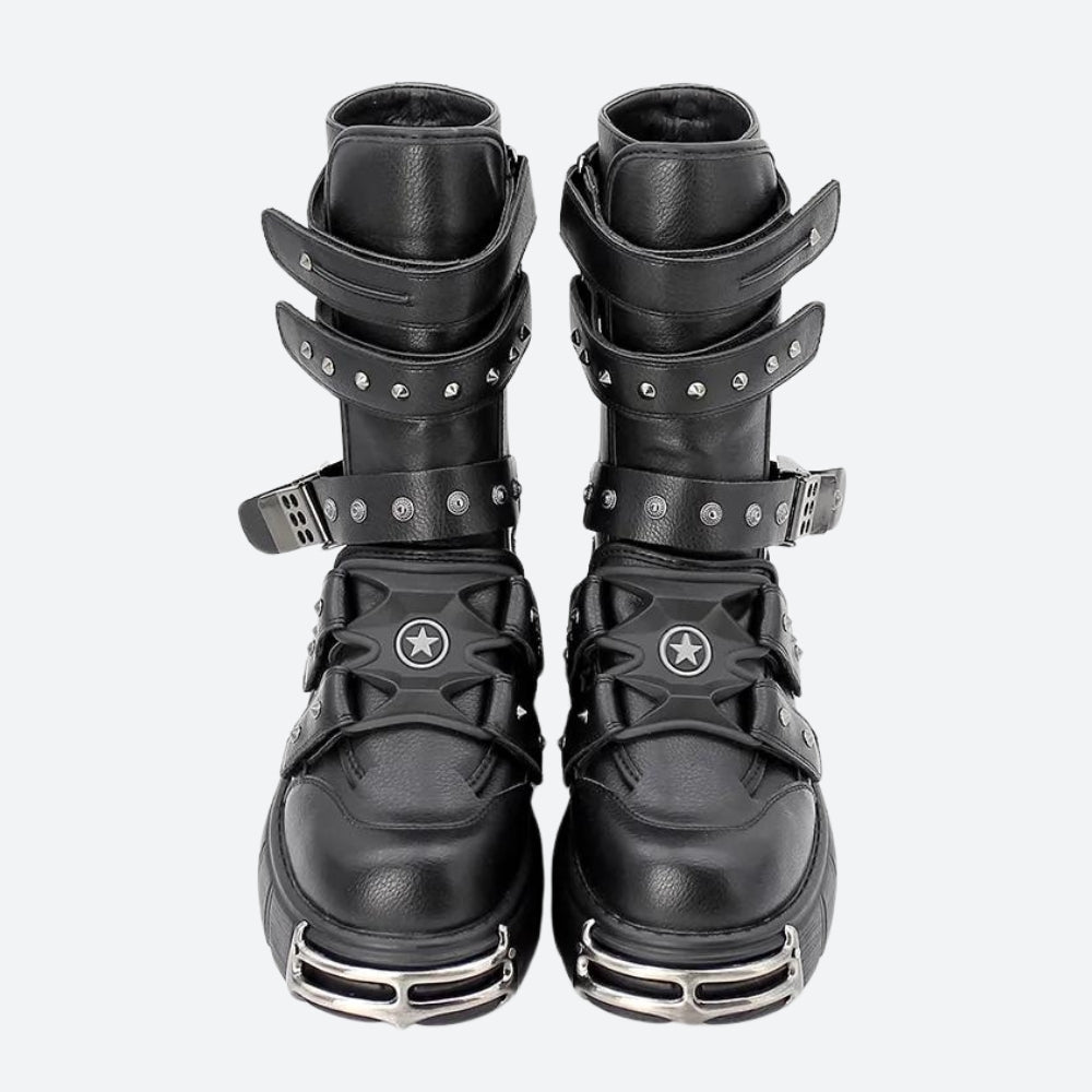Y2K Grunge Chunky Platform Boots with Velcro Straps - Retro 90s Style Y2K Grunge Chunky Platform Boots with Velcro Straps - Retro 90s Style