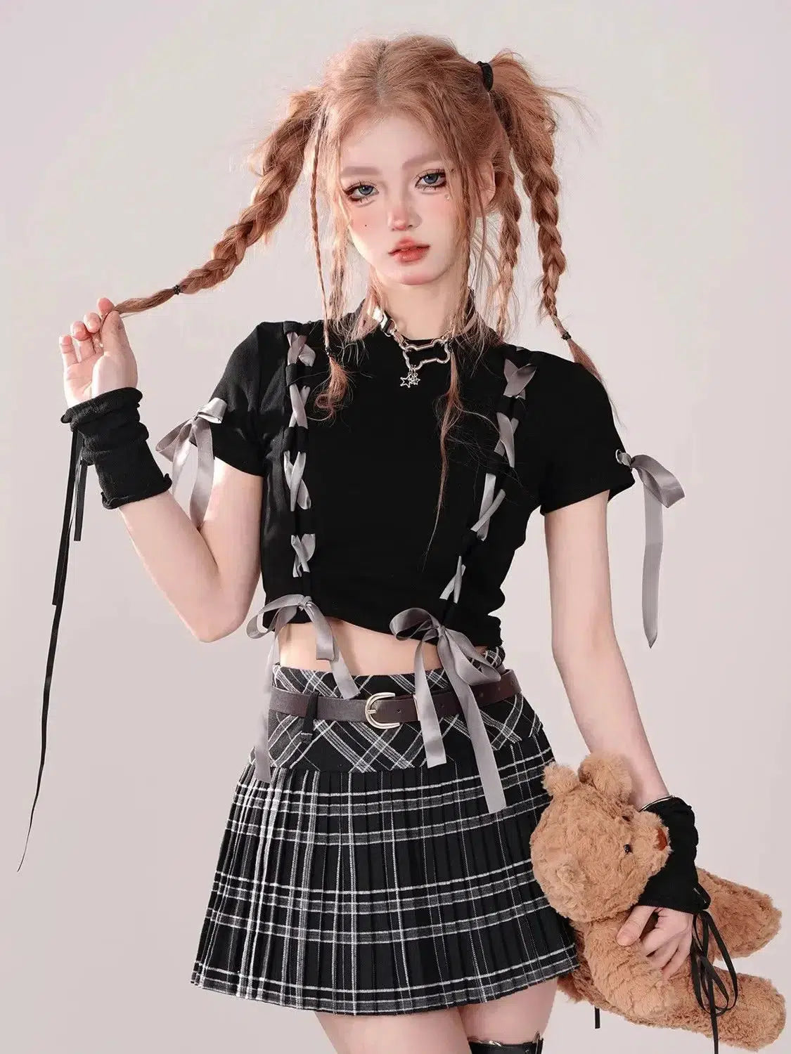 Y2K Grunge Coquette Lace Up Crop Top - Retro 90s Fashion Statement Y2K Grunge Coquette Lace Up Crop Top - Retro 90s Fashion Statement