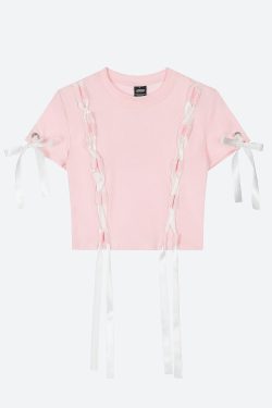 Y2K Grunge Coquette Lace Up Crop Top - Retro 90s Fashion Statement