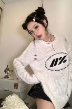 Y2K Grunge Distressed Knitted Sweater - Retro 90s Fashion Y2K Outfits