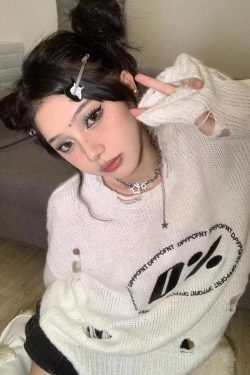 Y2K Grunge Distressed Knitted Sweater - Retro 90s Fashion Y2K Outfits