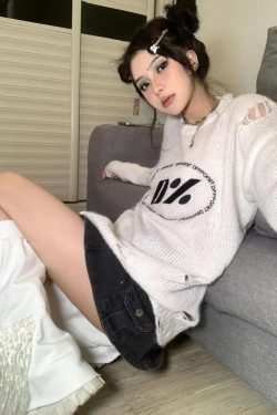 Y2K Grunge Distressed Knitted Sweater - Retro 90s Fashion Y2K Outfits