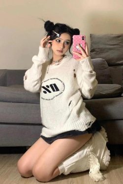 Y2K Grunge Distressed Knitted Sweater - Retro 90s Fashion Y2K Outfits