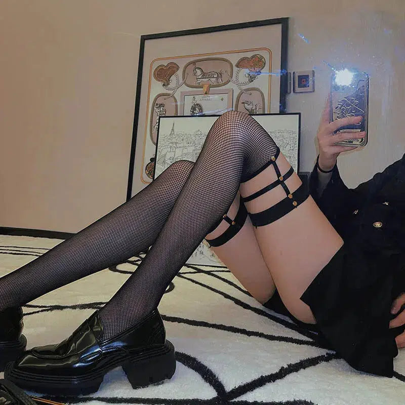Y2K Grunge Fishnet Thigh High Socks - Retro 90s Style for Edgy Outfits