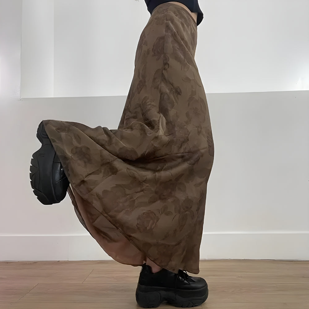 Y2K Grunge Floral Maxi Skirt - Retro 90s Fashion Statement